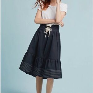 Anthropologie Navy Lace-Up A-Line Skirt